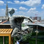 Almost flying lieven d'haese fly sculpture flyer child dream of fly contemporary bronze sculpture monumental sculpture garden art garden sculpture garden design Art Yi art gallery in brussels