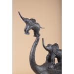 Each in its turn elephant sculpture of Sophie Verger contemporary sculpture animal sculpture bronze sculpture art a mother elephant play with her two little elephant kids on her trunk and try to catch up the sky and play in circus garden sculpture interior design at Art Yi Brussels art gallery