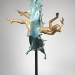 Floating of thought Liang Binbin contemporary sculpture bronze sculpture a swimming woman sculpture through a water circle a blue wave sculpture blue sea sculpture water sculputre Art Yi gallery Brussels art gallery
