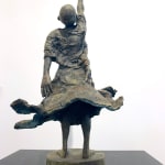 Visionary lieven d'haese contemporary bronze sculpture a boy holdiing a crystal ball sculpture of imagination Art Yi child sculpture childhood dream art gallery in brussels