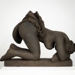 Figurative ceramics sculpture by artist Emilio DiIorio. Female figure is No. 5 in artist's Seated Bathers series in black clay.