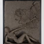 Sculptor Emilio DiIorio's series of 9 Greek Muses in black clay. Ceramic figurative relief is 2nd of 9.