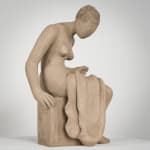 Figurative ceramics sculpture by artist Emilio DiIorio. Female figure is No. 4 in artist's Seated Bathers series in gray clay.