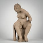 Figurative ceramics sculpture by artist Emilio DiIorio. Female figure is No. 4 in artist's Seated Bathers series in gray clay.