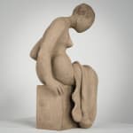 Figurative ceramics sculpture by artist Emilio DiIorio. Female figure is No. 4 in artist's Seated Bathers series in gray clay.