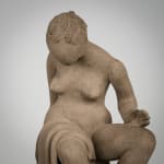 Figurative ceramics sculpture by artist Emilio DiIorio. Female figure is No. 4 in artist's Seated Bathers series in gray clay.
