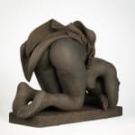 Figurative ceramics sculpture by artist Emilio DiIorio. Female figure is No. 5 in artist's Seated Bathers series in black clay.