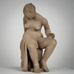 Figurative ceramics sculpture by artist Emilio DiIorio. Female figure is No. 4 in artist's Seated Bathers series in gray clay.