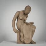 Figurative ceramics sculpture by artist Emilio DiIorio. Female figure is No. 4 in artist's Seated Bathers series in gray clay.