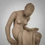 Figurative ceramics sculpture by artist Emilio DiIorio. Female figure is No. 4 in artist's Seated Bathers series in gray clay.