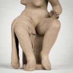Figurative ceramics sculpture by artist Emilio DiIorio. Female figure is No. 4 in artist's Seated Bathers series in gray clay.