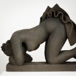Figurative ceramics sculpture by artist Emilio DiIorio. Female figure is No. 5 in artist's Seated Bathers series in black clay.