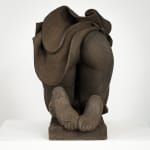 Figurative ceramics sculpture by artist Emilio DiIorio. Female figure is No. 5 in artist's Seated Bathers series in black clay.