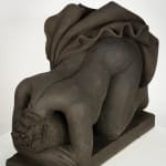 Figurative ceramics sculpture by artist Emilio DiIorio. Female figure is No. 5 in artist's Seated Bathers series in black clay.