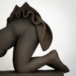 Figurative ceramics sculpture by artist Emilio DiIorio. Female figure is No. 5 in artist's Seated Bathers series in black clay.