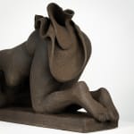 Figurative ceramics sculpture by artist Emilio DiIorio. Female figure is No. 5 in artist's Seated Bathers series in black clay.