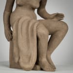Figurative ceramics sculpture by artist Emilio DiIorio. Female figure is No. 4 in artist's Seated Bathers series in gray clay.