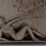 Sculptor Emilio DiIorio's series of 9 Greek Muses in black clay. Ceramic figurative relief is 2nd of 9.