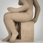 Figurative ceramics sculpture by artist Emilio DiIorio. Female figure is No. 4 in artist's Seated Bathers series in gray clay.