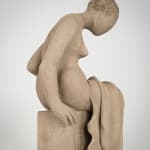Figurative ceramics sculpture by artist Emilio DiIorio. Female figure is No. 4 in artist's Seated Bathers series in gray clay.