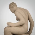 Figurative ceramics sculpture by artist Emilio DiIorio. Female figure is No. 4 in artist's Seated Bathers series in gray clay.