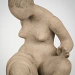 Figurative ceramics sculpture by artist Emilio DiIorio. Female figure is No. 4 in artist's Seated Bathers series in gray clay.