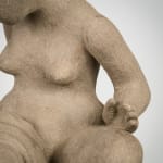 Figurative ceramics sculpture by artist Emilio DiIorio. Female figure is No. 4 in artist's Seated Bathers series in gray clay.