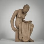 Figurative ceramics sculpture by artist Emilio DiIorio. Female figure is No. 4 in artist's Seated Bathers series in gray clay.