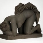 Figurative ceramics sculpture by artist Emilio DiIorio. Female figure is No. 5 in artist's Seated Bathers series in black clay.