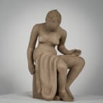 Figurative ceramics sculpture by artist Emilio DiIorio. Female figure is No. 4 in artist's Seated Bathers series in gray clay.