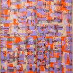 Abstract painting in shades of purple and orange.