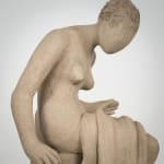 Figurative ceramics sculpture by artist Emilio DiIorio. Female figure is No. 4 in artist's Seated Bathers series in gray clay.