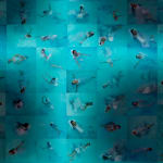 A collection of 49 shots taken from a high angle that show artist Chen Qiulin in white wedding dress in a swimming pool in 2005.