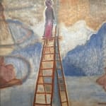 Rami Farook, A Boy Standing On Top Of A High Unstable Ladder In A Small Lake, The Landscape Is Clear,...