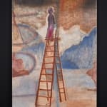 Rami Farook, A Boy Standing On Top Of A High Unstable Ladder In A Small Lake, The Landscape Is Clear,...