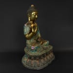 Ming dynasty gilt bronze Buddha with cloisonné decoration, 1403 - 1425 CE