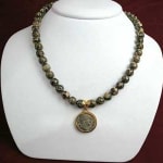 Leopard Skin Bead Necklace Featuring a Roman Silver Denarius of Emperor Hadrian, 117 CE - 138 CE