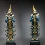 Pair of Burmese Polychromed Wooden Temple Figures, 1800 CE - 1900 CE