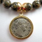 Leopard Skin Bead Necklace Featuring a Roman Silver Denarius of Emperor Hadrian, 117 CE - 138 CE