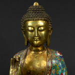 Ming dynasty gilt bronze Buddha with cloisonné decoration, 1403 - 1425 CE