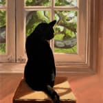 Jillian Shea, Lilith perched on a cardboard box, 2025