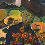 Ken Taylor Reynaga, Man with Flowers (full moon), oil on canvas, Brigade Gallery
