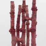 Detail of red coral-like forms in Andrew Sabin's sculpture