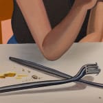 Detail of bent cutlery in a painting by Alan Stanners