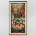 Framed print depicting woman underwater holding a pomegranate in a print by Alexi Marshall