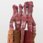 Detail of red, pink and brown sculpture by Andrew Sabin