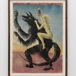 A framed print of a wolf and woman by Alexi Marshall