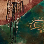 Detail of eye on body with blue background in Alexi Marshall's print