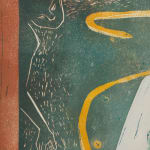 Detail of yellow eel on blue background by Alexi Marshall