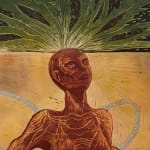 Detail of a woman in an Alexi Marshall print.